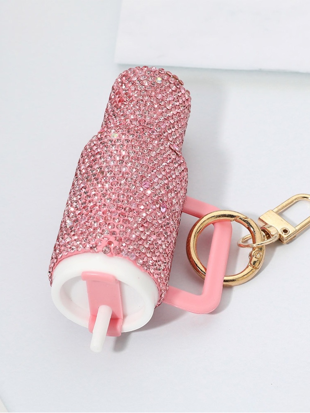 Pink Rhinestone Lip Balm Holder Keychain